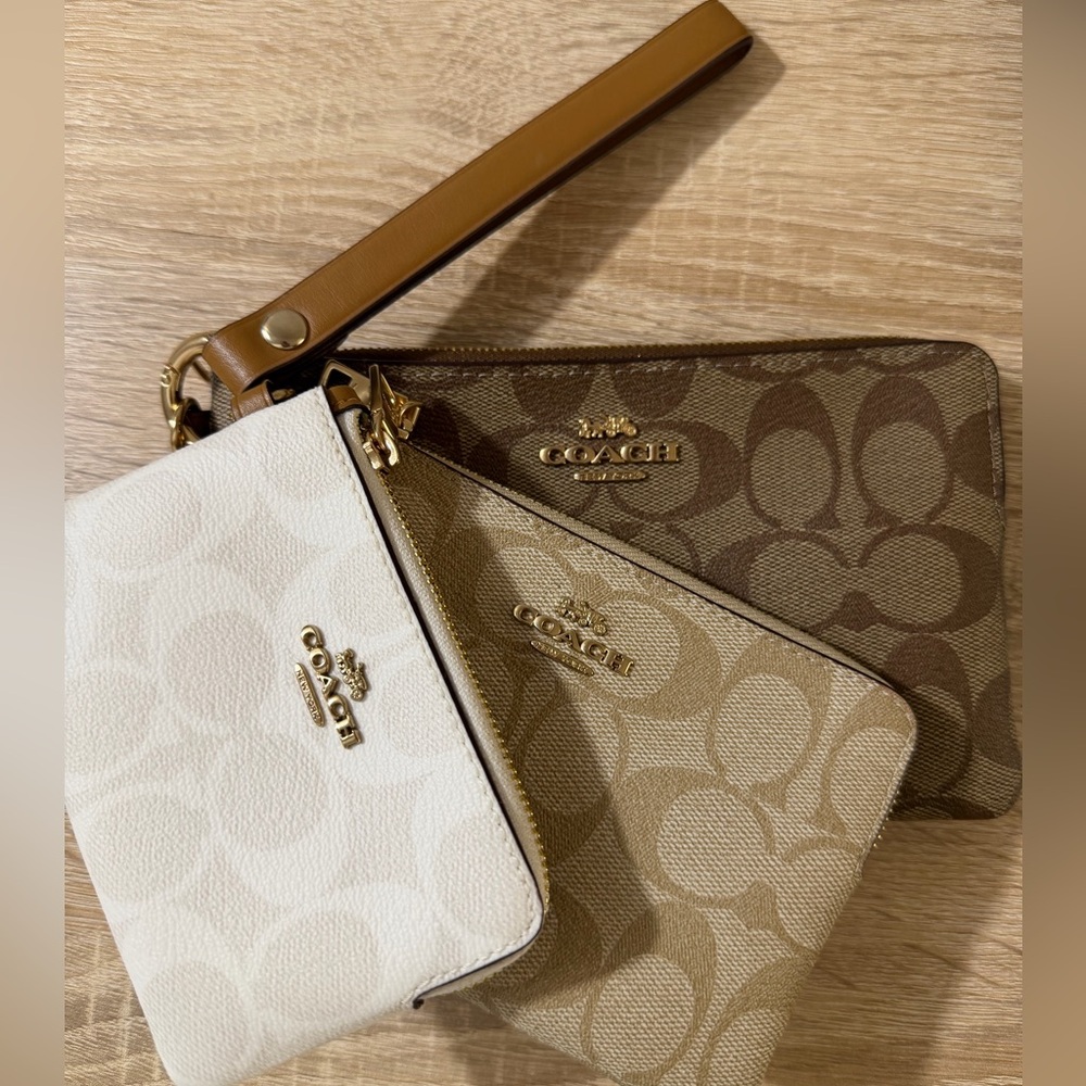 Coach Signature Wristlet Trio - Cream, Brown, Tan